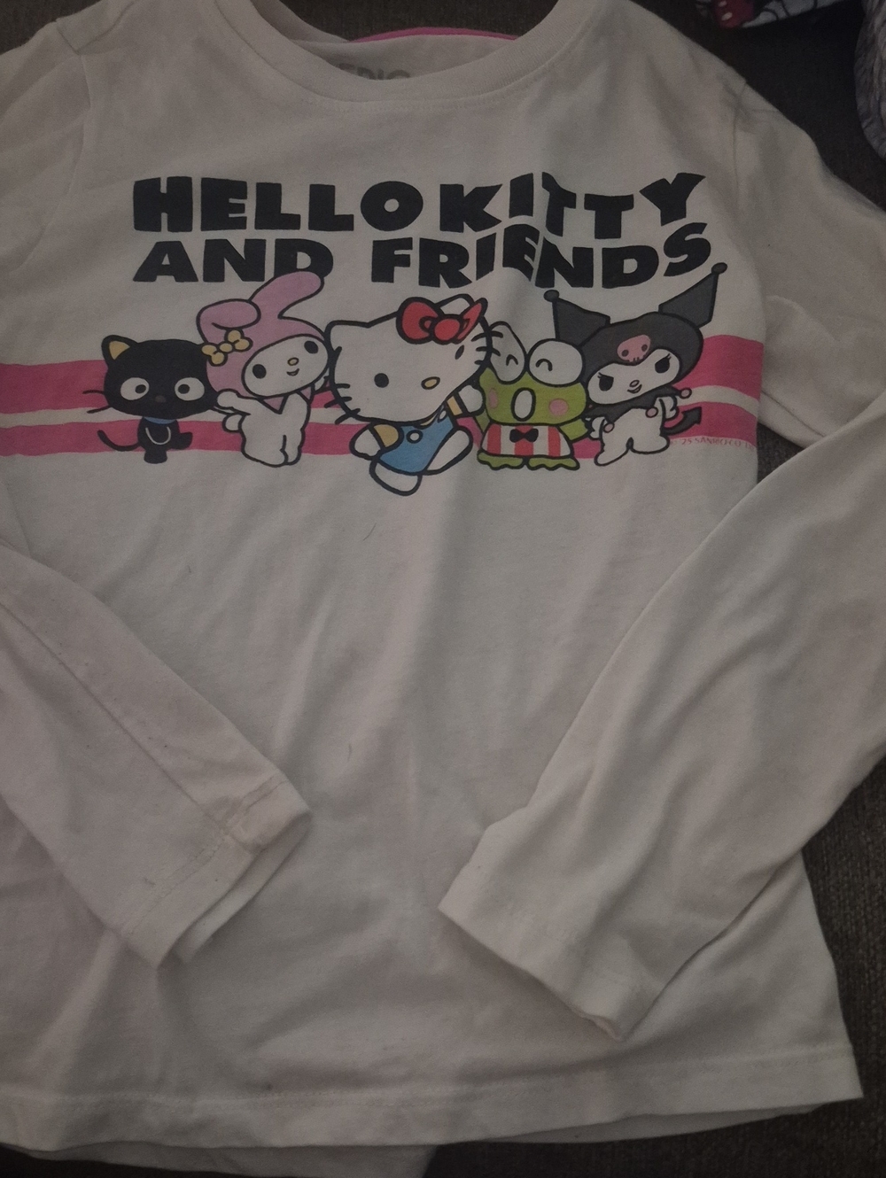 Hello Kitty Long-Sleeve Tee with Pink Stripe and Character Print